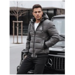 Trendy zimná bunda s kapucňou v šedom prevedení - S
