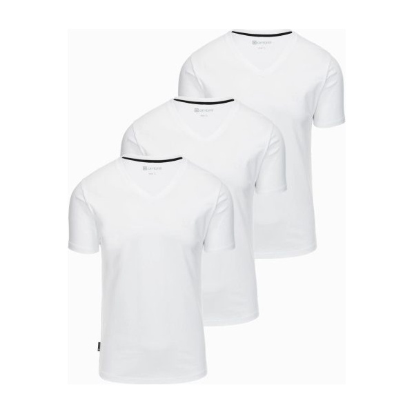 Trojbalenie bielych bavlnených tričiek s V výstrihom a s logom Z100-V2 - XL