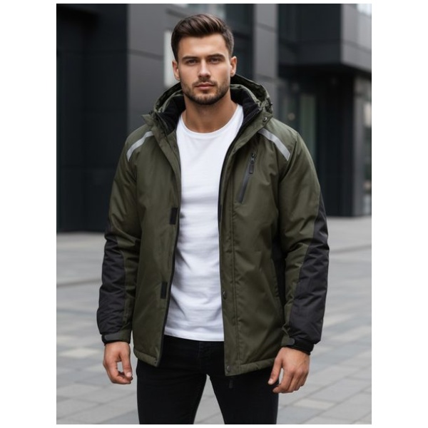 Zimná zelená bunda s reflexnými prvkami - 3XL