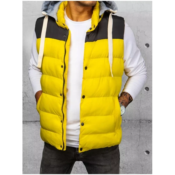 Žltá prešívaná bunda s kapucňou