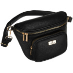 Čierna dámska crossbody kabelka z ekologickej kože so zlatými detailmi