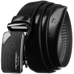 Čierny pánsky kožený opasok s automatickou striebornou prackou - Peterson