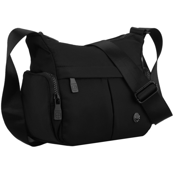 Dámska čierna mestská crossbody kabelka z polyesteru so zipsovým zapínaním
