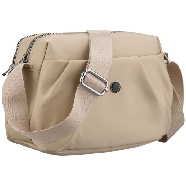 Dámska ecru dvojkomorová crossbody kabelka z polyesteru s vonkajším vreckom