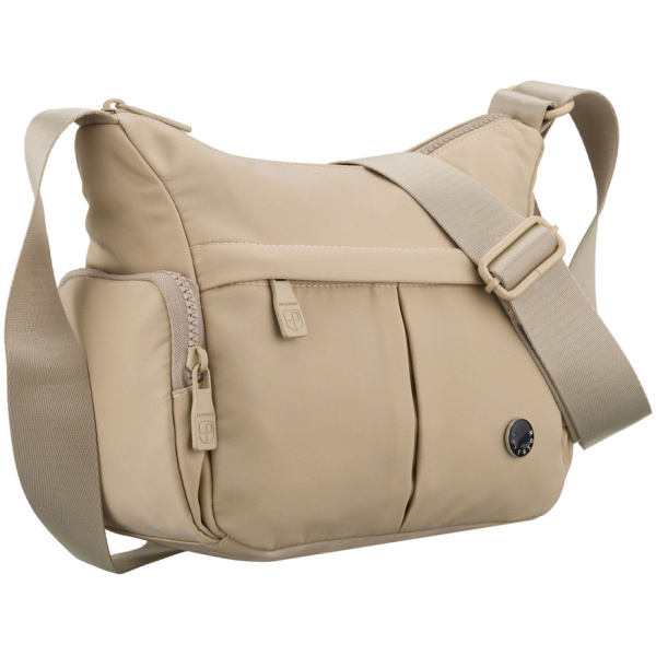 Dámska ecru mestská crossbody kabelka z polyesteru so zipsovým zapínaním