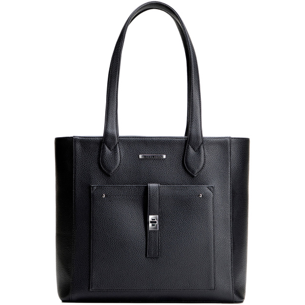 Dámska shopper kabelka z ekokože s predným vreckom čierno-strieborná 29-4Y-002-B1