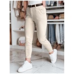 Dámske nohavice slim fit s opaskom TAIRONIK svetlo béžové