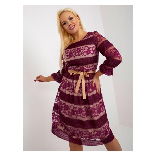 Dámske šaty s opaskom plus size koktailové AILA fialové