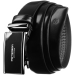 Klasický pánsky čierny kožený opasok so striebornou automatickou prackou
