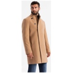 Moderný svetlo hnedý kabát s vysokým golierom V4 COWC-0120 - L