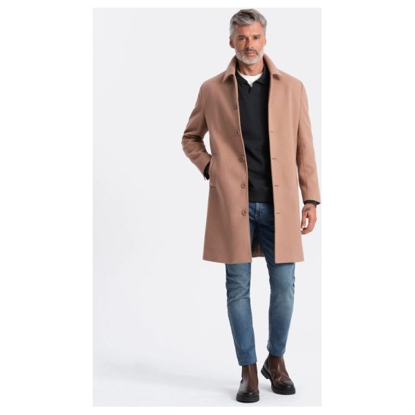 Módny hnedý jednoradový kabát V2 COWC-0106 - L