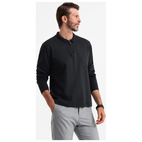Pánska čierna polokošeľa na zips V8 POLS-0130 - M