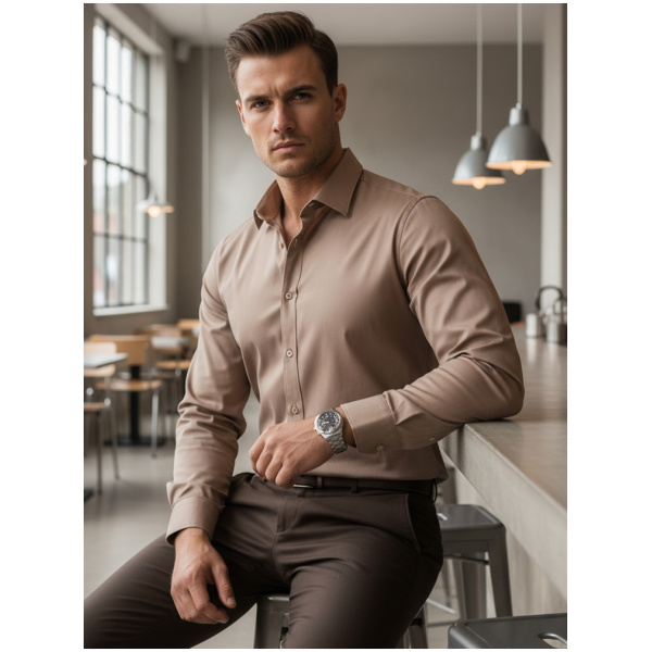Pánska košeľa regular fit DX2686 – béžová elegantná košeľa