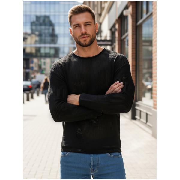 Pánsky čierny sveter s efektom ošúchania Dstreet WX2312z