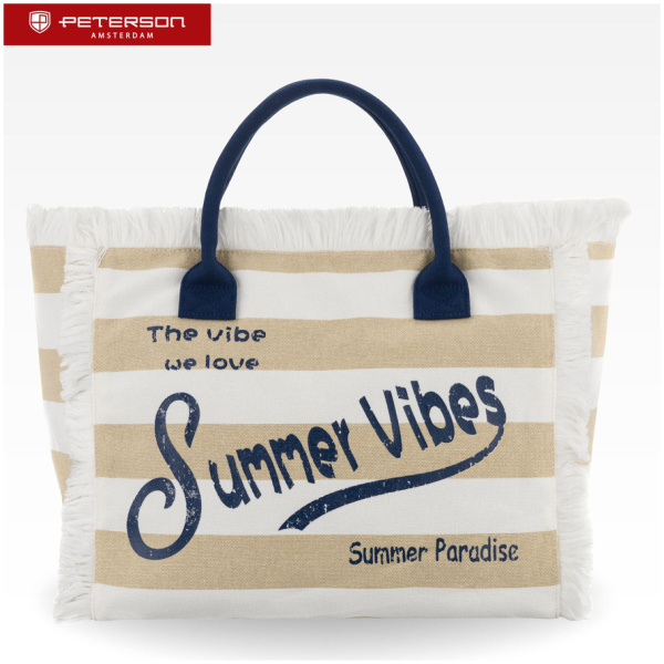 Veľká bielo-béžová plážová shopper taška na zips