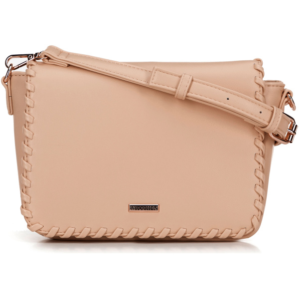 Béžová crossbody kabelka s klopou 100-4Y-235-9
