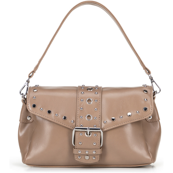 Béžová crossbody kabelka z imitácie kože s ozdobnými cvokmi 100-4Y-207-9