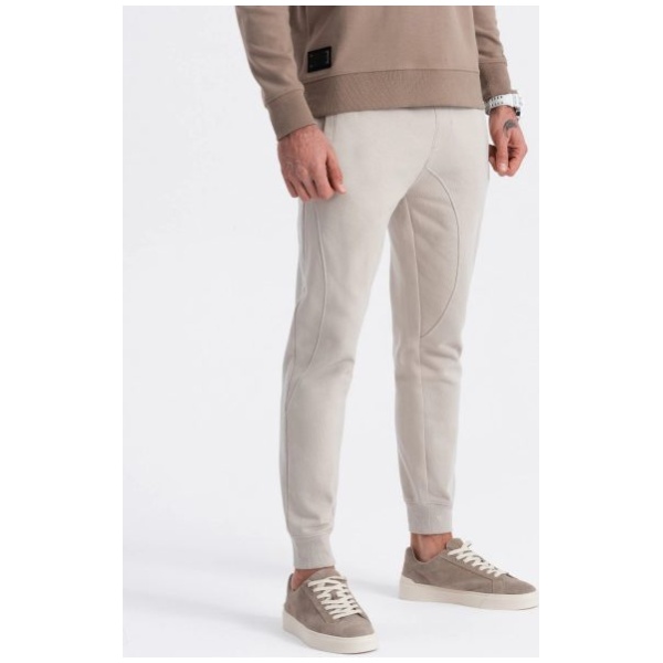 Béžové tepláky s trendy prešívaním V1 PABS-0173 - S