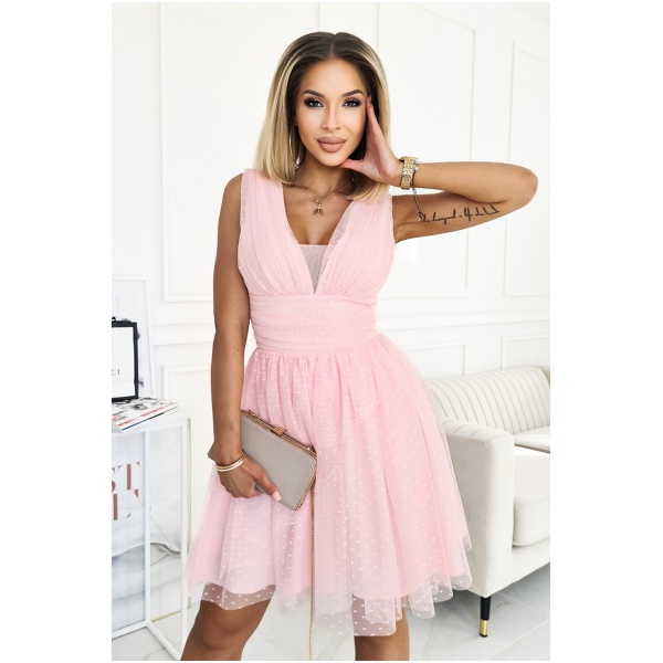 Bicotone Ružové krátke bodkované šaty Veľkosť: L