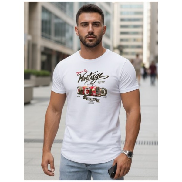 Biele pánske tričko s potlačou RETRO CAR - L