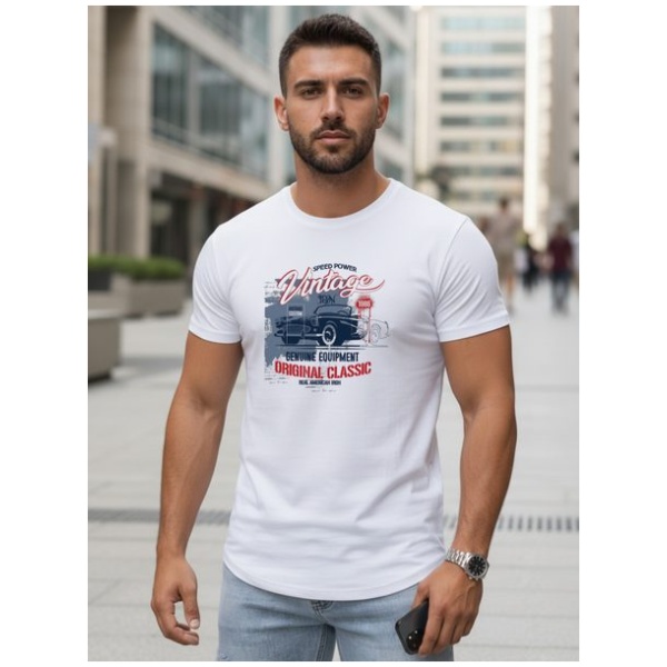 Biele pánske tričko s potlačou VINTAGE CAR - XL