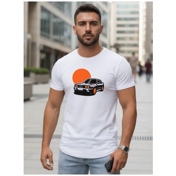 Biele pánske tričko s trendy potlačou auta - XXL