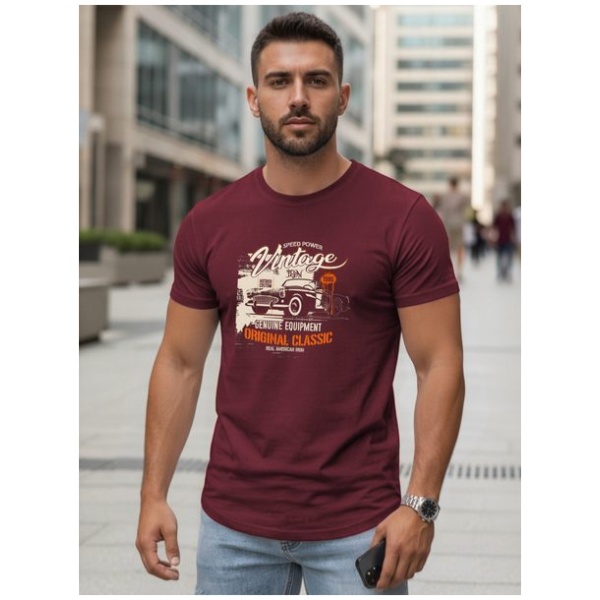 Bordové pánske tričko s potlačou VINTAGE CAR - M