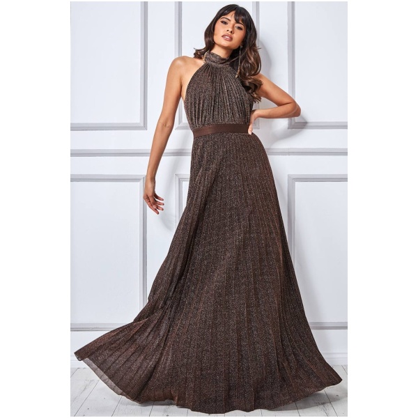 Bronzové lesklé spoločenské šaty Veľkosť: L