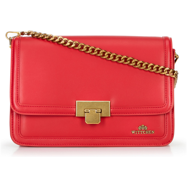 Červená dvojkomorová crossbody kabelka z prírodnej kože s retiazkou a kovovou sponou 100-4E-207-3