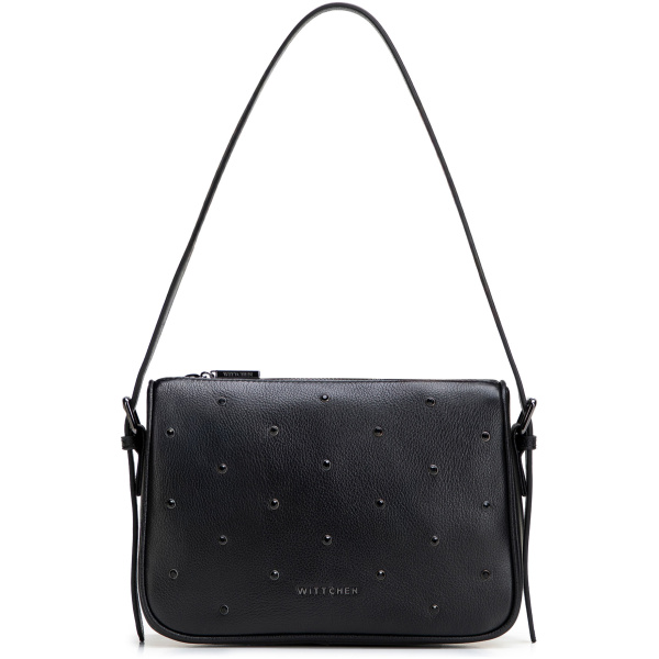 Čierna crossbody kabelka z prírodnej kože s ozdobnými zirkónmi 102-4E-619-1