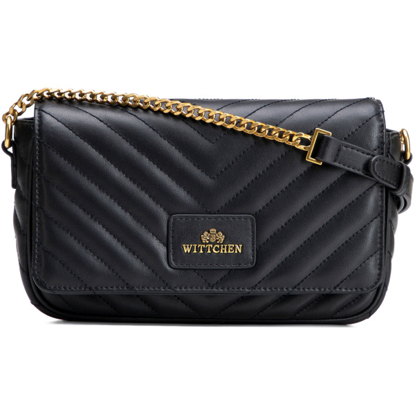 Čierna crossbody kabelka z prírodnej kože s prešívaním a klopou 102-4E-204-1