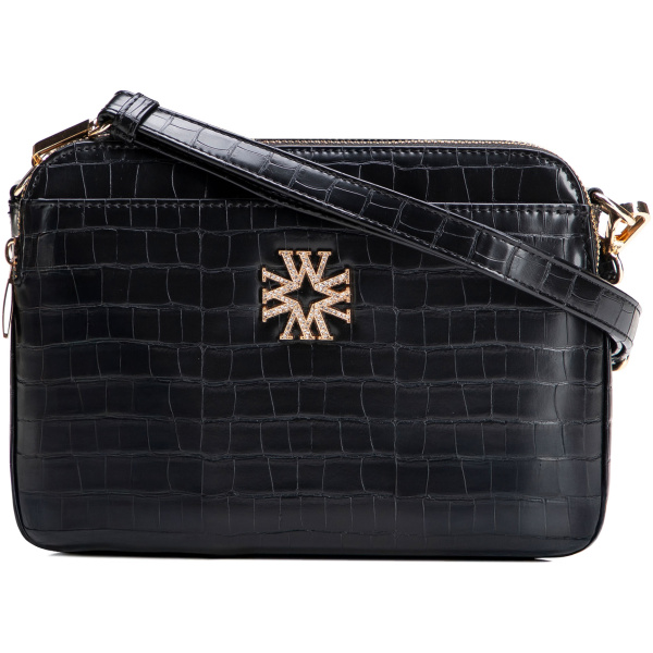 Čierna trojkomorová crossbody kabelka z imitácie kože 29-4Y-017-B1