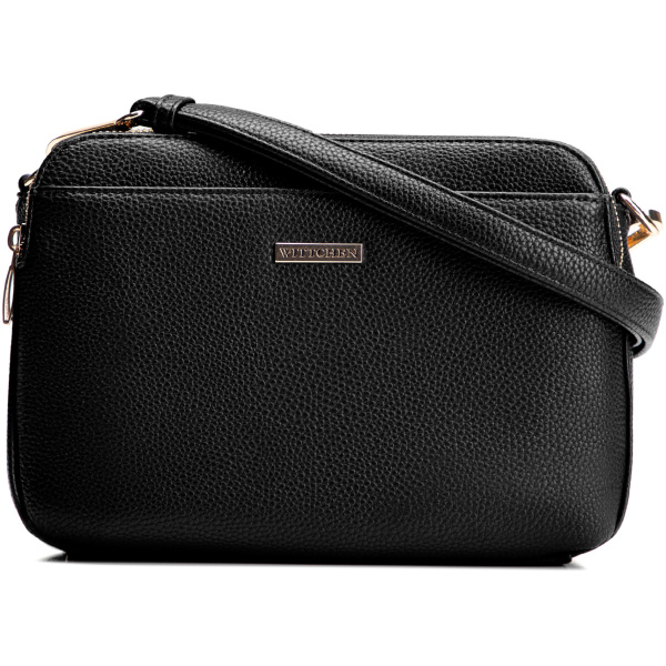 Čierna trojkomorová crossbody kabelka z imitácie kože s predným vreckom 29-4Y-020-B1