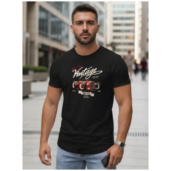 Čierne pánske tričko s potlačou RETRO CAR - M