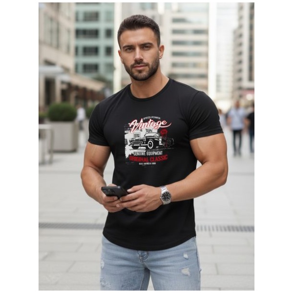 Čierne pánske tričko s potlačou VINTAGE CAR - XL