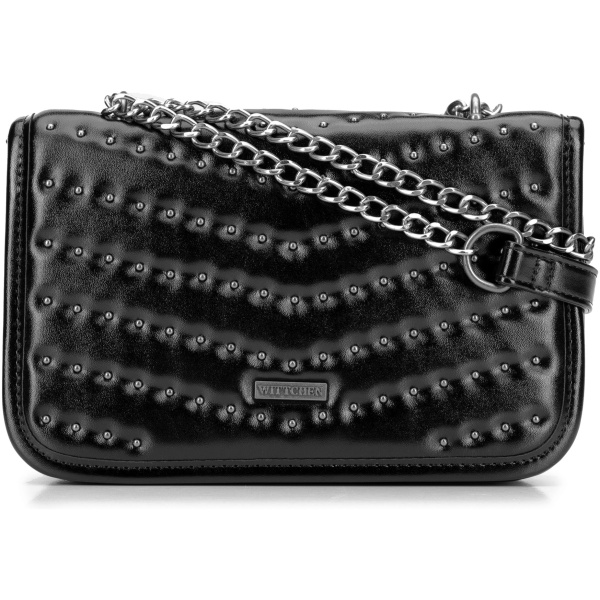 Čierno-grafitová crossbody kabelka z imitácie kože s retiazkou a ozdobnými cvokmi 101-4Y-428-G1