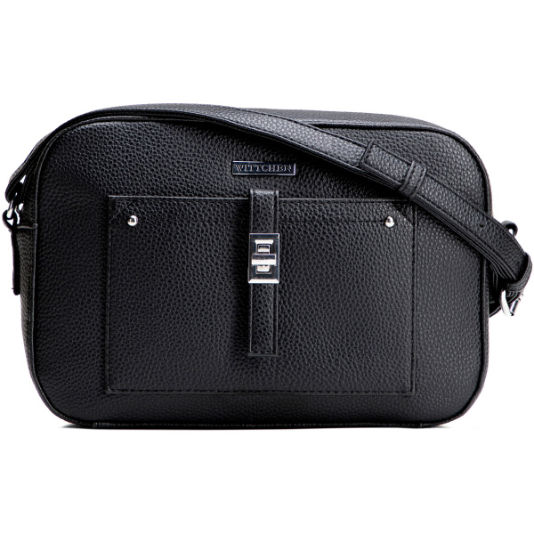 Čierno-strieborná crossbody kabelka z imitácie kože s prešívaním a ozdobnými cvokmi 29-4Y-001-B1
