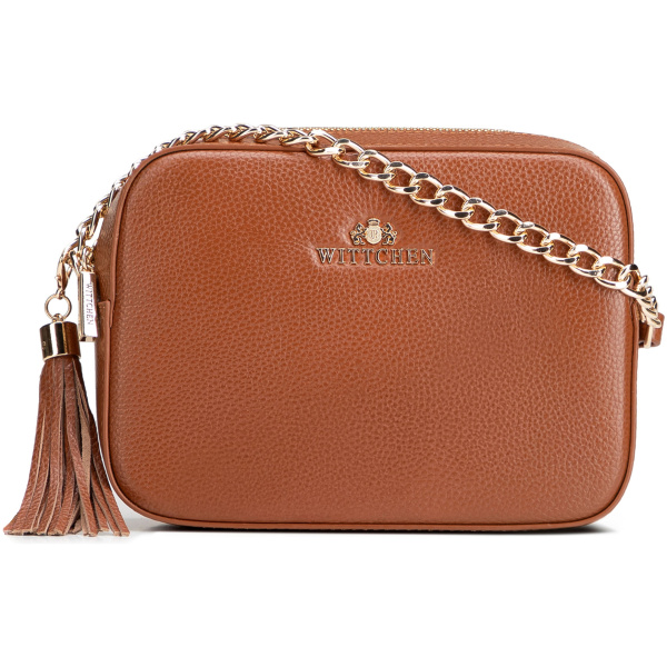 Crossbody kabelka z prírodnej kože s retiazkou 29-4E-015-5