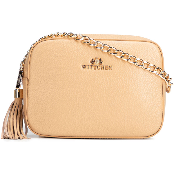 Crossbody kabelka z prírodnej kože s retiazkou 29-4E-015-9