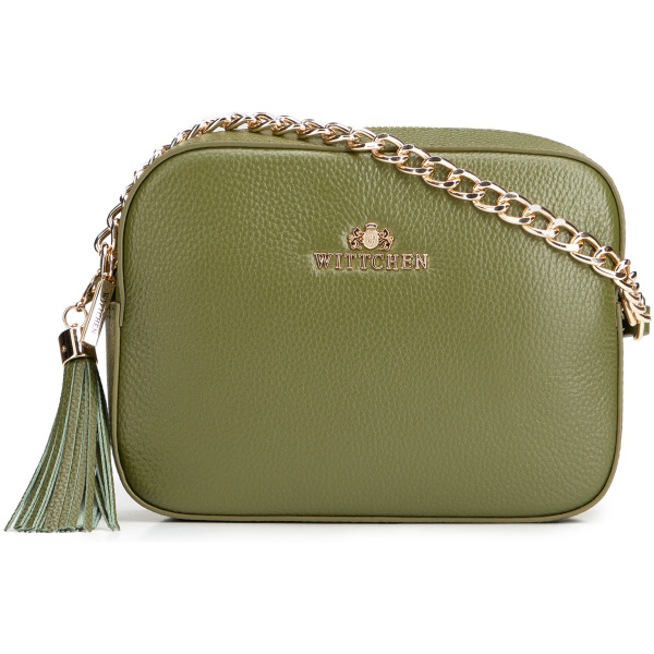 Crossbody kabelka z prírodnej kože s retiazkou 29-4E-015-Z