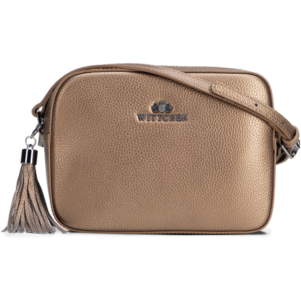 Crossbody kabelka z prírodnej kože so strapcom 29-4E-014-G