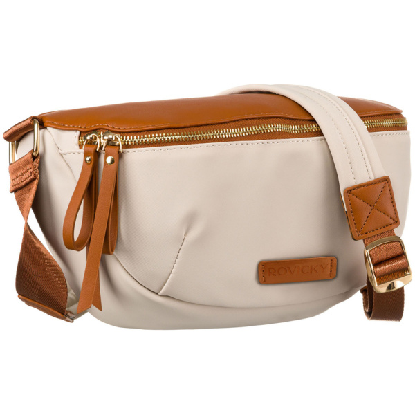 Dámska béžová crossbody taška z nylonu - Rovicky