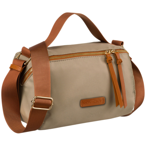 Dámska khaki crossbody kabelka z nylonu s hnedými detailmi