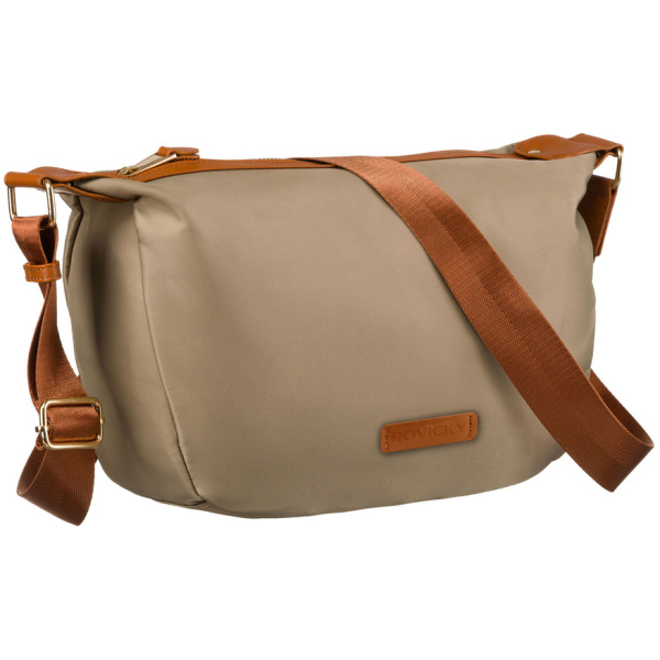 Dámska khaki crossbody kabelka z nylonu s hnedými detailmi