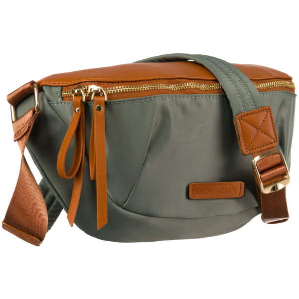 Dámska zeleno-hnedá crossbody taška z nylonu - Rovicky