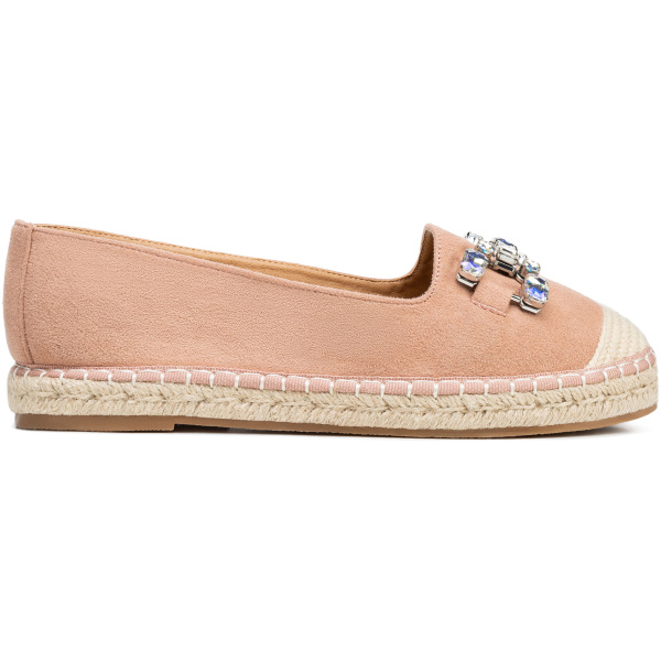 Dámske espadrilky s bižutérnou ozdobou ružové 100-DP-208-P