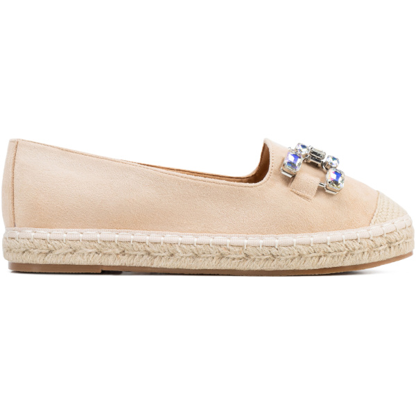 Dámske espadrilky s bižutérnou ozdobou svetlobéžové 100-DP-208-9