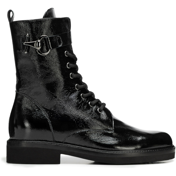 Dámske kožené členkové čižmy s ozdobnou prackou čierne 101-D-112-1