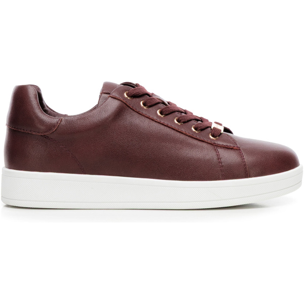 Dámske kožené sneakersy na platforme bordové 101-D-972-3