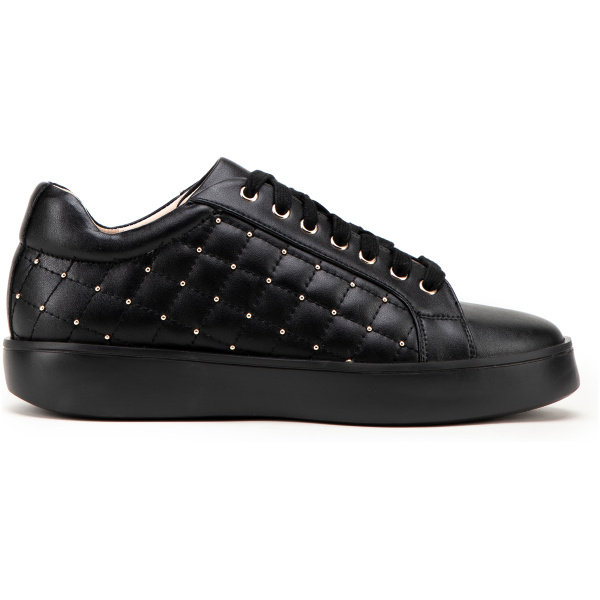 Dámske kožené sneakersy s prešívaným zvrškom čierne 99-D-508-1
